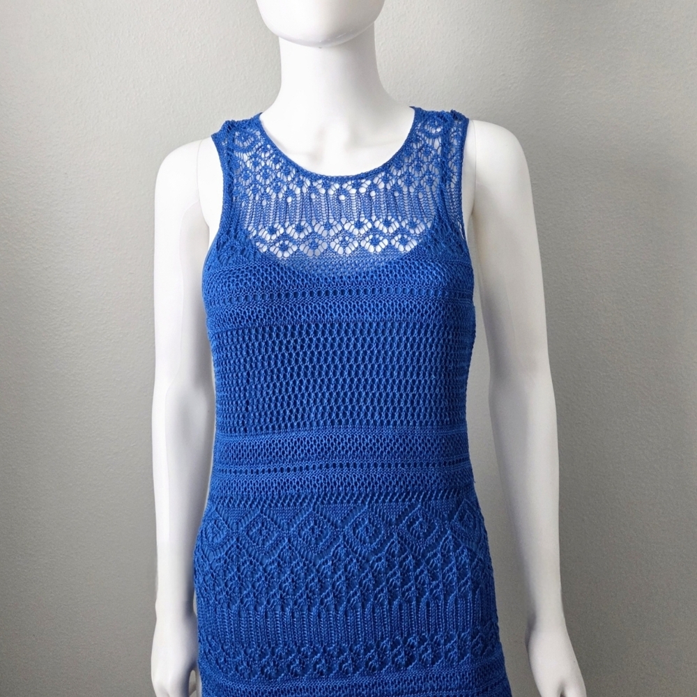 Ralph Lauren Beautiful Royal Blue Slip Dress With Long Knit Overlay, Size Small - Picture 2 of 16